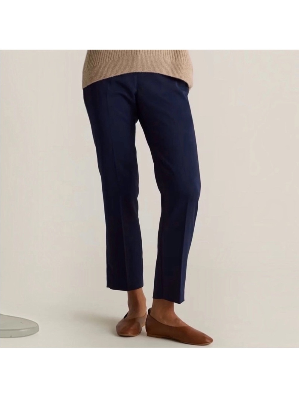 Quince Women's Navy Crepe Straight-Leg Ankle Trousers